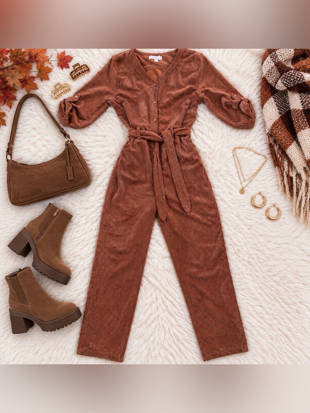Corduroy Belted Jumpsuit